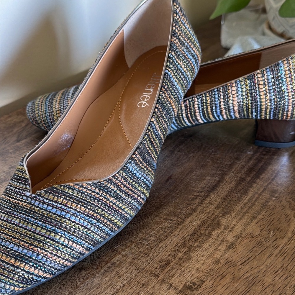J. Renee Bambalina 8.5M Multicolor Tweed Block Heel Artsy Eclectic Wedding Guest